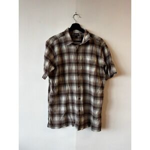 Patagonia‎ Shirt Mens Large Brown Plaid Organic Cotton Short Sleeve Button Up
